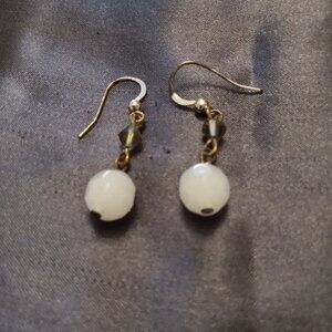 White Gemstone Bead Dangle Earrings
